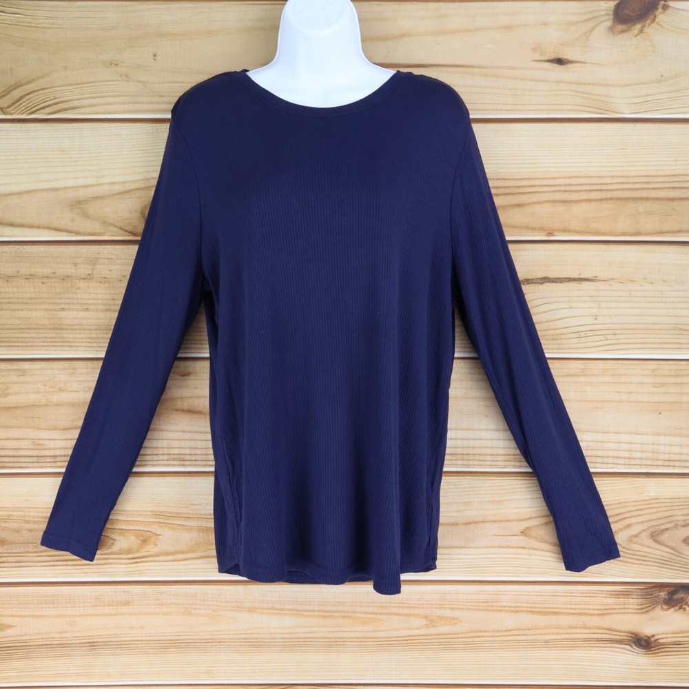 Great‎ Northwest Indigo Ribbed Long Sleeve Shirt Womens L Dark Blue Stretch Soft